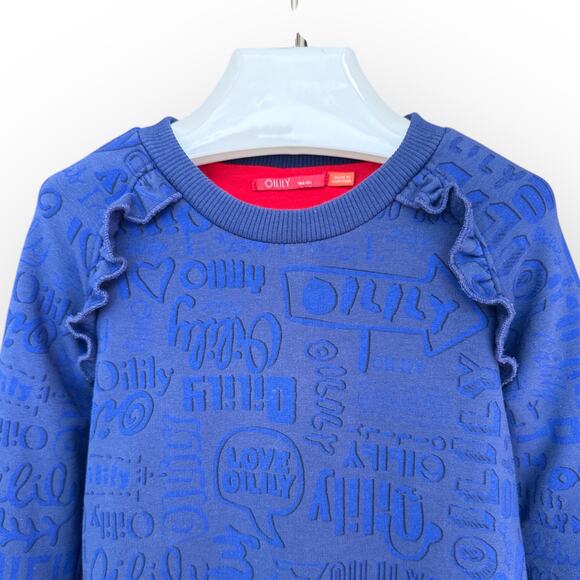 Oilily Ruffled Organic Sweat Dress and Jacquard Tights, Size 104 ( 4T), Blue - Picture 4 of 16